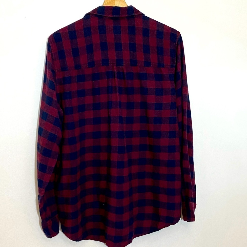 Abercrombie and Fitch women maroon navy plaid checkered button down shirt XL - Picture 3 of 12